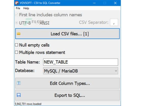 VovSoft CSV to SQL Converter 2.1 Download Miễn Phí