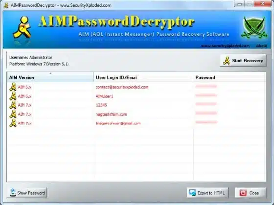 SecurityXploded AIM Password Decryptor Download Miễn Phí